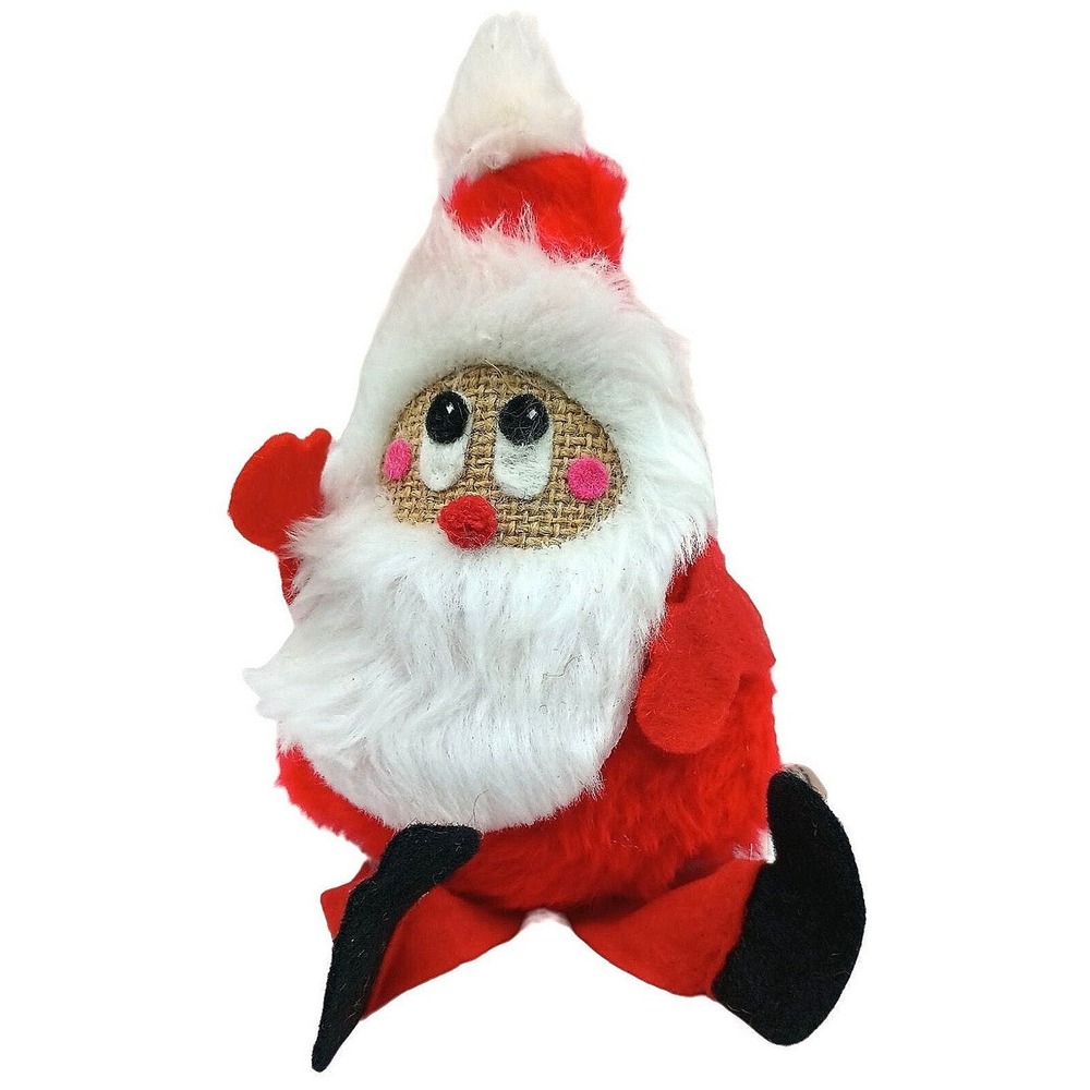 Retro Russ Berrie &‎ Co. Santa Claus Plush Toy Unisex Small Red Burlap Face 1975